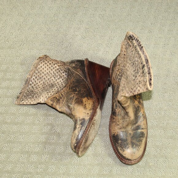 Bed Stu Countess Ankle Boots Wedges Leather Tan Distressed Size 6.5 Bootie - Picture 1 of 8